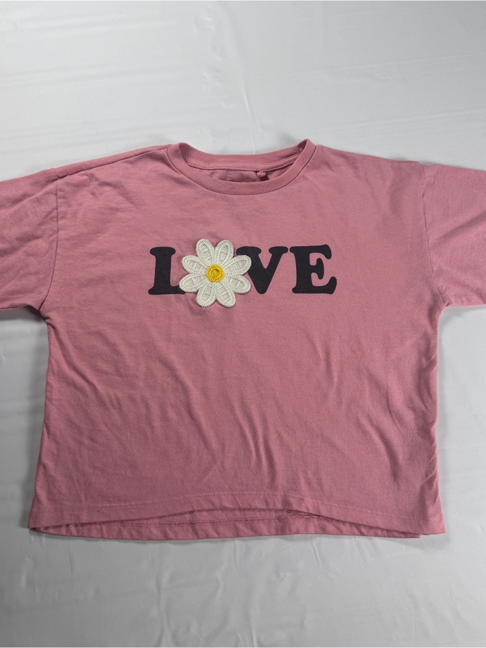 Jessica Simpson Girls XL Pink Cropped Shirt Love Daisy Embroidered Applique